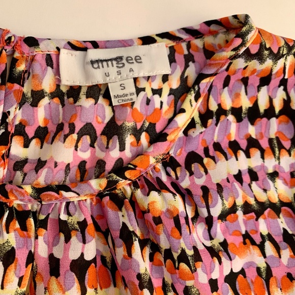 UMGEE | Short Sleeve Blouse Abstract Bright Lightweight Cotton Blend | Size S - Picture 6 of 6